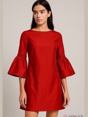 Haute Monde Red Midi Dress with Bell Sleeves